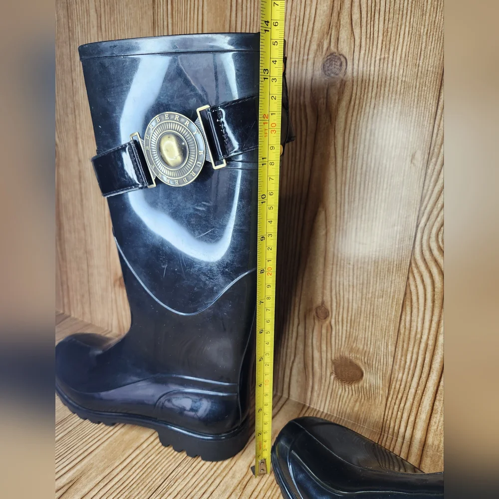 Burberry Women's Black Calf Rain Boot Size 9.5 / 40 - Picture 10 of 17
